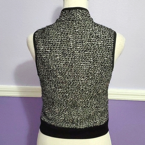 Cache Black Textured High Neck Sleeveless Fitted Zip Up Vest Office Casual - Picture 7 of 10